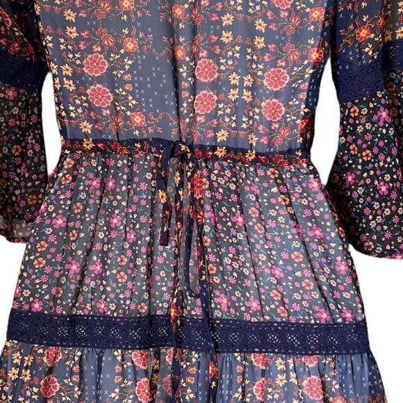 Band of Gypsies Bohemian Tiered Floral long Blouse XS - Picture 5 of 6